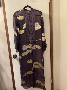 Ensemble Veste Kimono Et Top Citron - Motif Grues, Taille XL Et L - Bon état